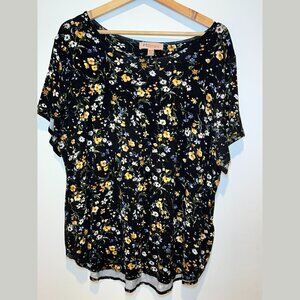Philosophy Black Floral Ruffle Sleeve Boat Neck Blouse Women’s Size 2X